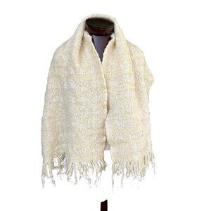 Hand Woven‎ Alpaca Fur  Off White Shawl / Throw / Wrap From Argentina 60 x 20